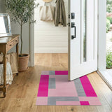 Bold Pink Grey Geometric Area Rug