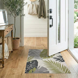 Grey Green Monstera Leaf Area Rug
