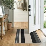 Modern Black Beige Striped Area Rug