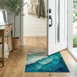 Teal Blue Ocean Waves Area Rug