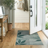 Blue and Teal Teal Green Geometric Leaf Area Rug