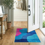 Wavy Abstract Blue Pink Area Rug