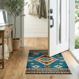 Teal Orange Distressed Southwestern Geometric Rug