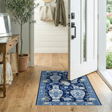 ODIKA Washable Chinoiserie Blue and White Ginger Jar Area Rug - Low Pile & Non-Slip