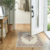 Vintage Ornate Cream Pink Floral Area Rug
