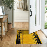 Geometric Yellow Area Rug with Black Art Deco Motifs
