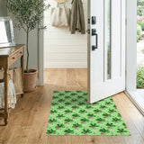 Vibrant Green Foliage Pink Pod Pattern Area Rug