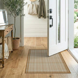 Tan Brown Plaid Woven Rustic Farmhouse Area Rug
