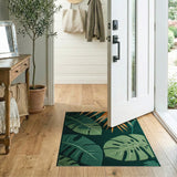 Lush Green Monstera Leaf Area Rug with Orange Palms