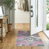 Pink Abstract Pink Wave Grey Area Rug