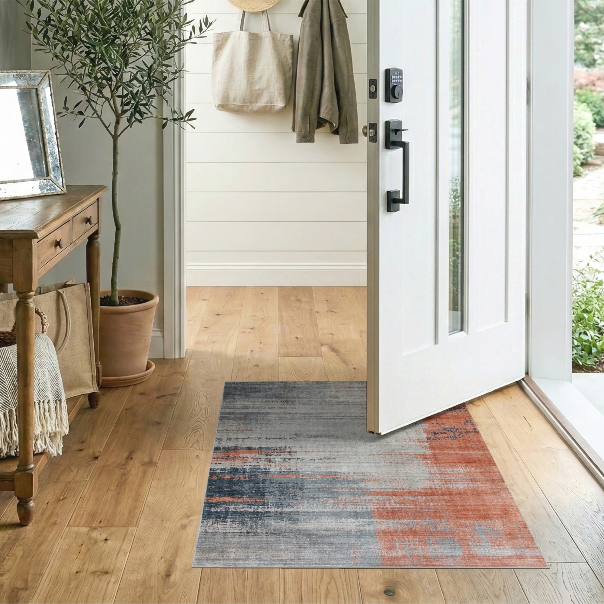 Distressed Grey Rust Abstract Area Rug