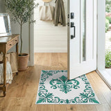 Elegant Teal Fleur-de-Lis Area Rug