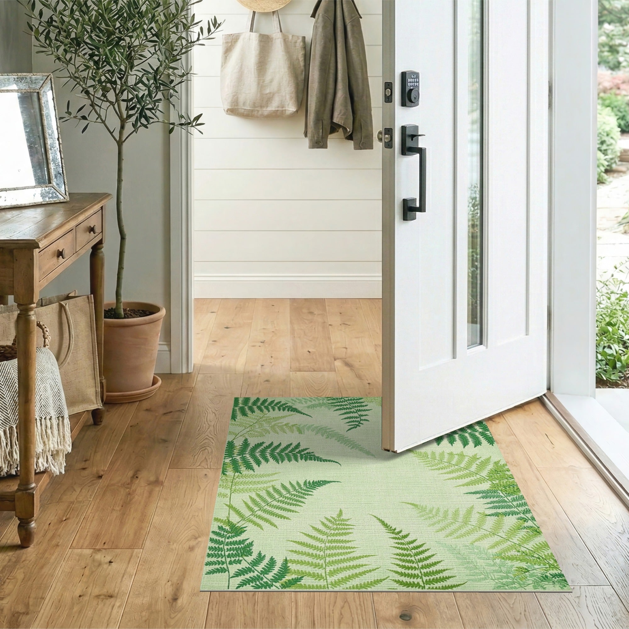 Green Floral Vintage Lush Green Fern Area Rug