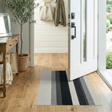 Bold Vertical Striped Black White Woven Rug