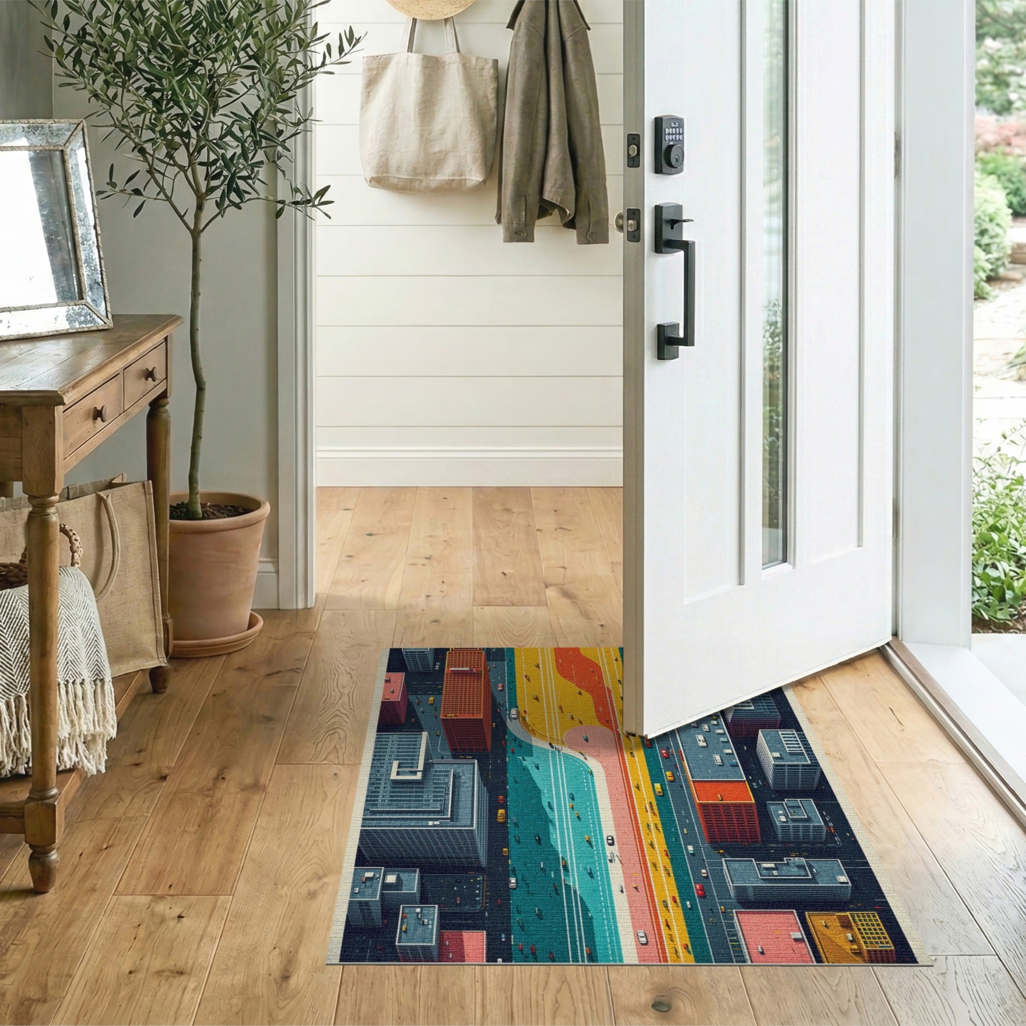 Vibrant Aerial Urban Traffic Area Rug