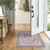 Abstract Wavy Black Lines Pink Area Rug