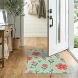 Pink Cosmos Floral Area Rug on Mint Green