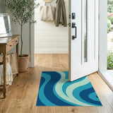 Blue and Teal Fluid Blue Teal Wave Abstract Area Rug