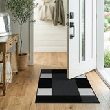 Textured Black White Geometric Block Rug