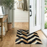Distressed Black Tan Chevron Geometric Rug