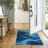 Moonlit Ocean Waves Blue Abstract Rug