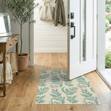 Teal Leaf Floral Pattern Area Rug