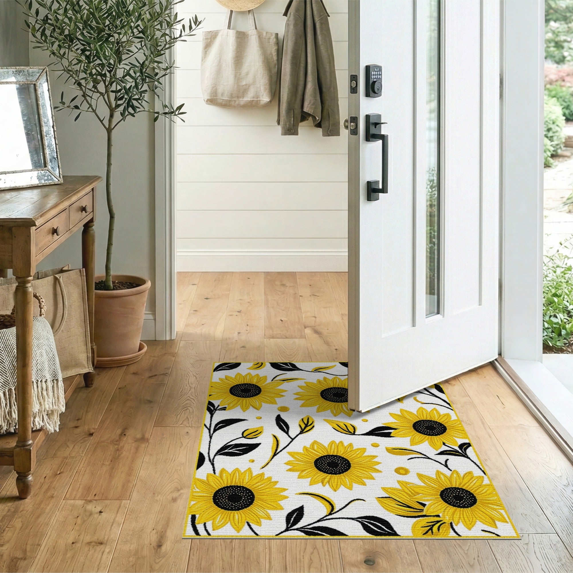 Floral Vintage Yellow Vibrant Yellow Sunflower Area Rug