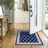 Navy Trellis Geometric Area Rug with Ornate Border