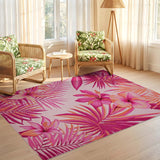 ODIKA Tropical Pink Hibiscus Washable Area Rug - Low Pile Floral Print