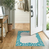 Elegant Teal Ornate Border Area Rug