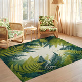 ODIKA Washable Green Fern Botanical Area Rug - Low Pile, Non-Slip, Pet & Kid Friendly Forest Leaf Print