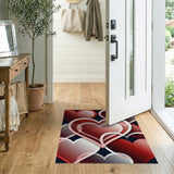 Layered Red Hearts Geometric Area Rug