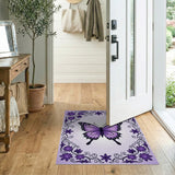 Purple Butterfly Floral Frame Area Rug