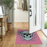 Pink Teal Flaming Skull Area Rug
