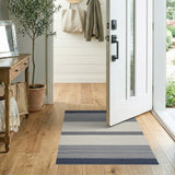 Navy and White Striped Coastal Blue and Teal Area Rug