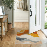 Wavy Abstract Area Rug in Orange Sunset Tones