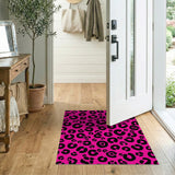 ODIKA Neon Pink Leopard Print Washable Area Rug, Low Pile Non-Slip Modern Animal Print Rug