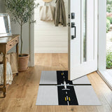 Black White Airplane Runway Area Rug