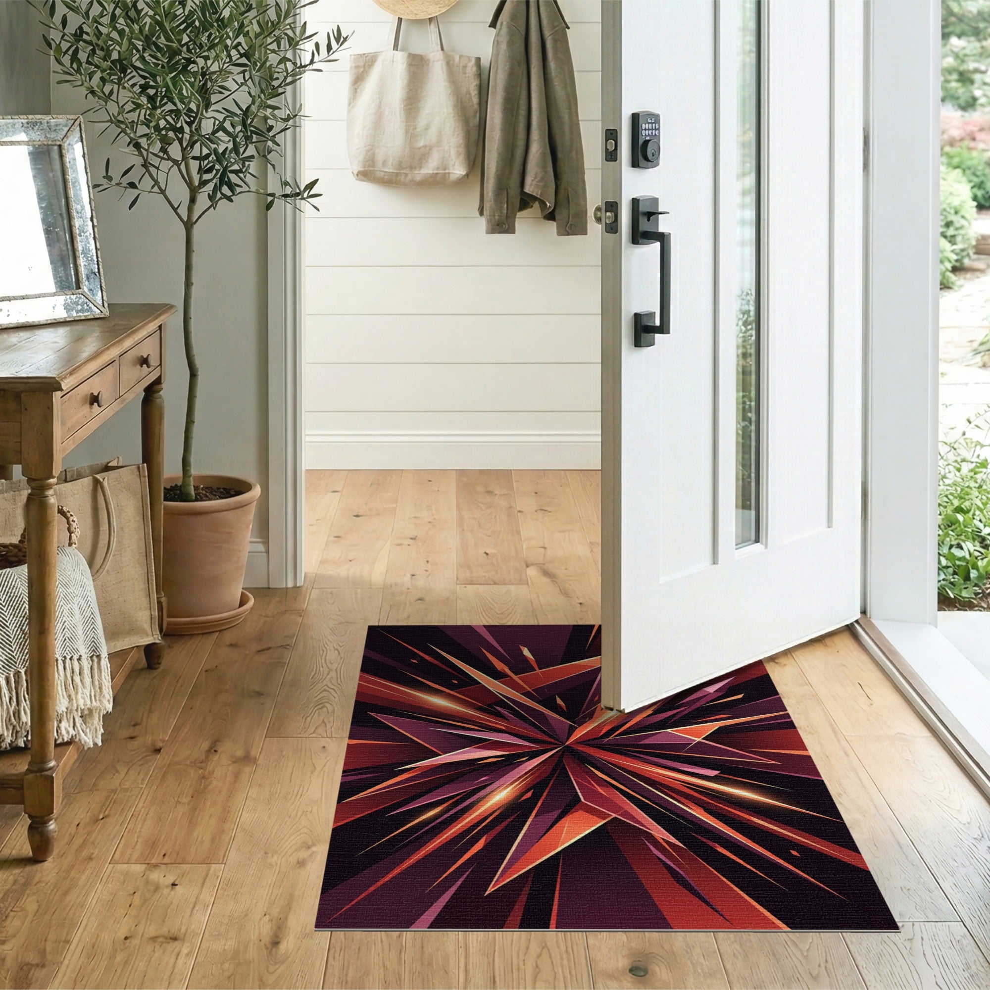 Fiery Geometric Burst Area Rug