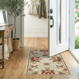Vintage Red Rose Floral Cream Area Rug