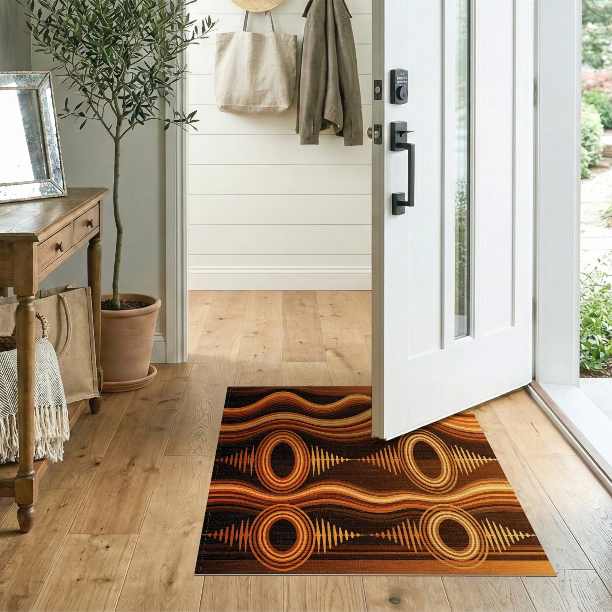 Orange Retro Wave Area Rug