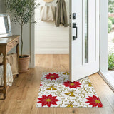 Festive Red Poinsettia and Gold Bells Area Rug