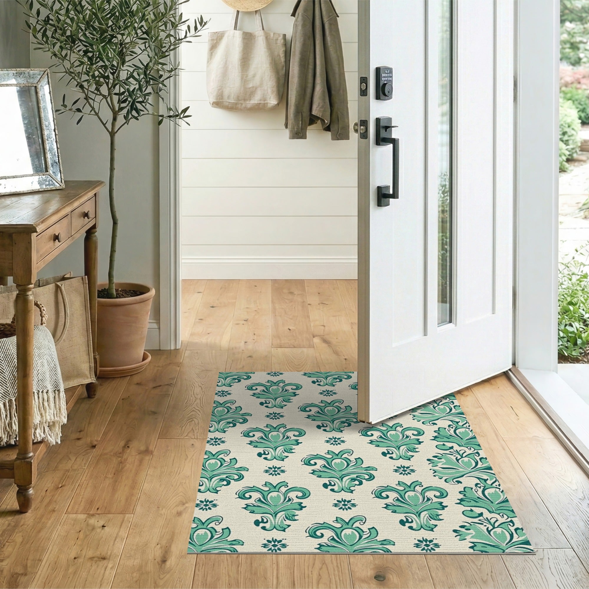 Floral Vintage Teal Ornate Floral Vintage Area Rug