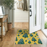 Festive Snowy Christmas Trees Yellow Area Rug