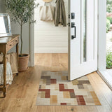 Cream Beige Geometric Block Area Rug