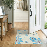 Blue Watercolor Daisy Scatter Area Rug