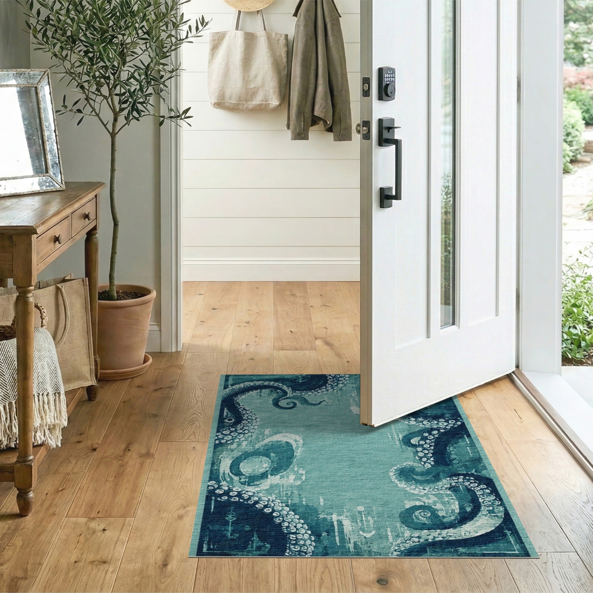 Octopus Tentacles Blue Teal Vintage Area Rug