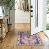 Blush Pink Traditional Persian Area Rug with Navy Borders