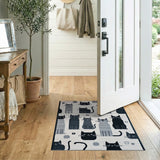 Kids Cartoon Black and White Playful Black Cat Cartoon Area Rug