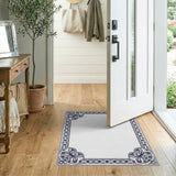 Ornate Navy Blue Floral Border Area Rug